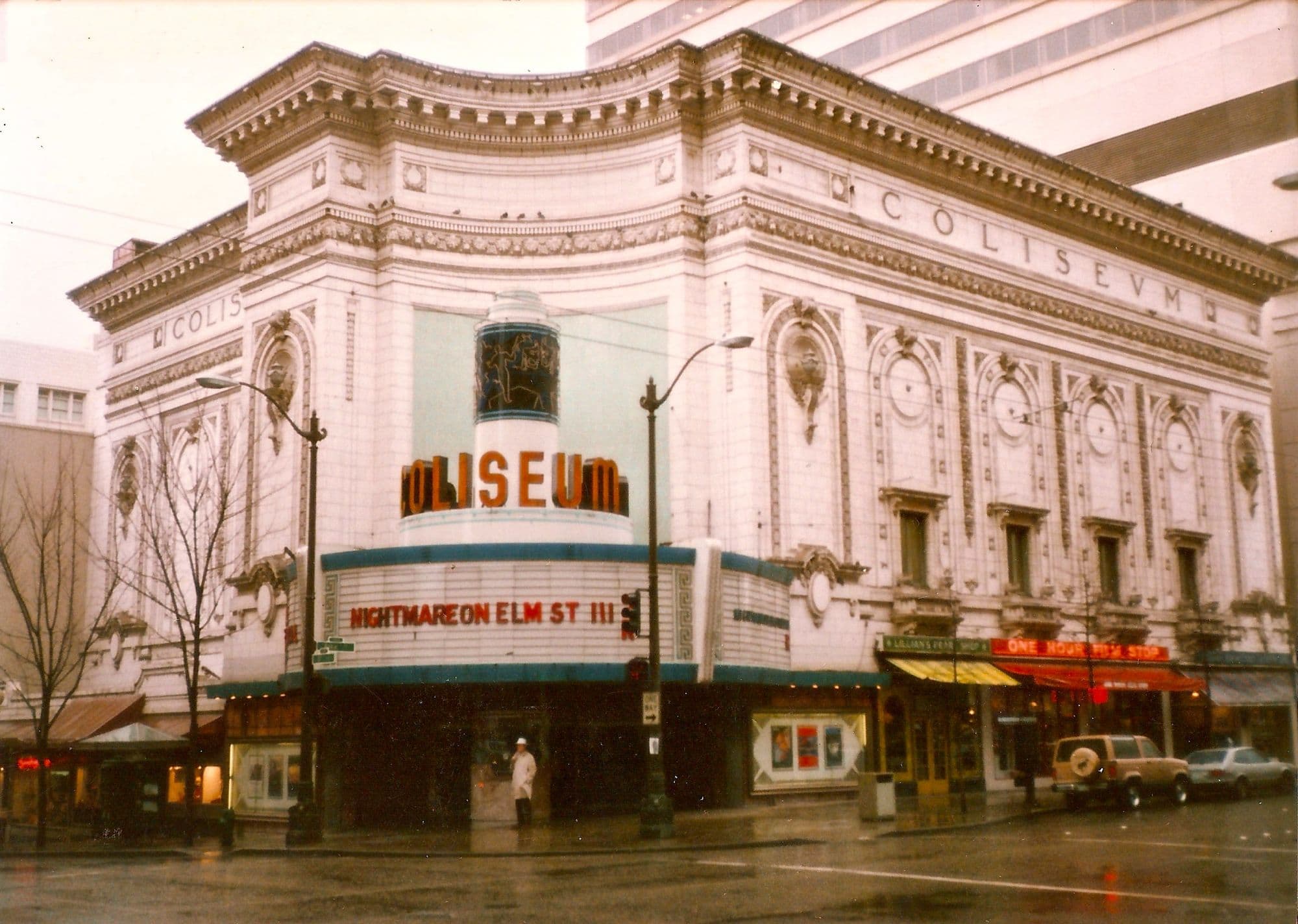 Historic exterior of the Coliseum Theatre at Pike and 5th in Seattle